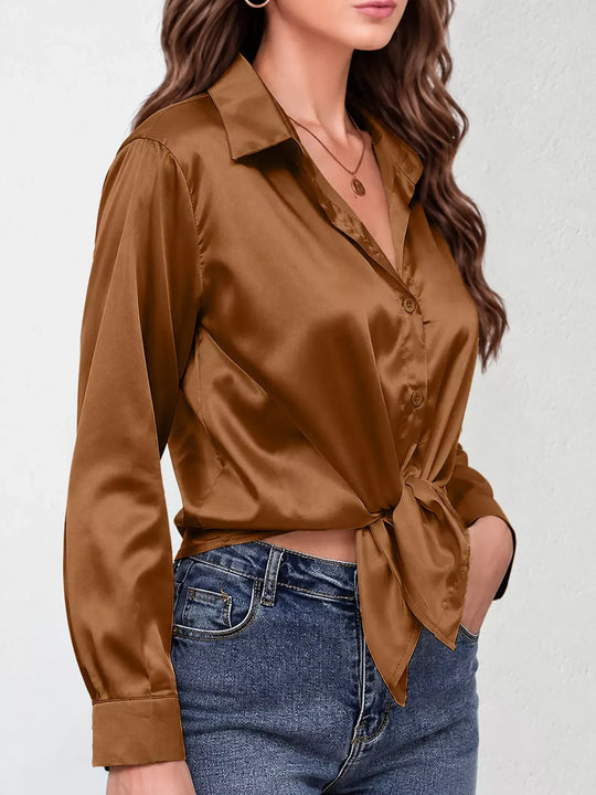 Another view: Women's Satin High-Low Button-Down Shirt
