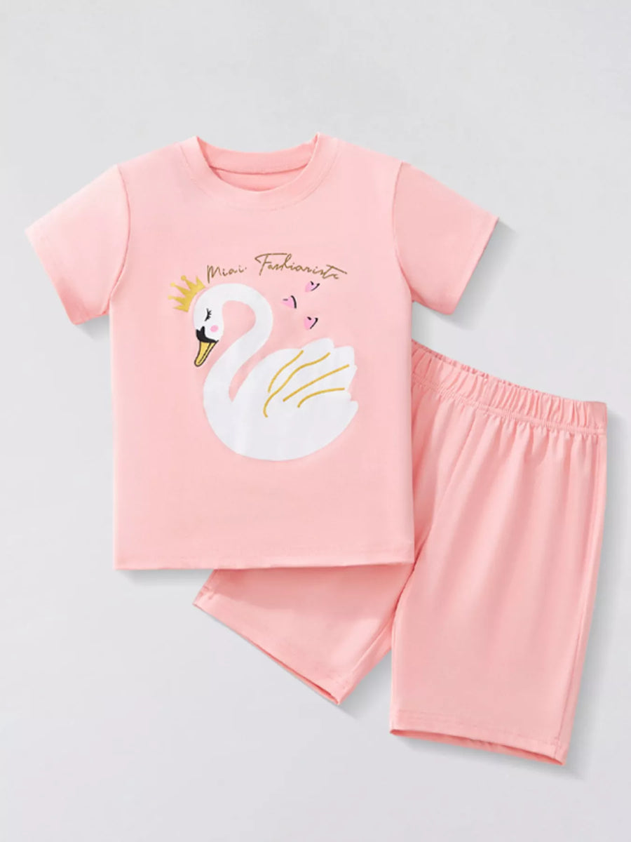 Swan T-Shirt & Shorts Set — Blush Pink