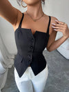 Women's black sleeveless buttoned top