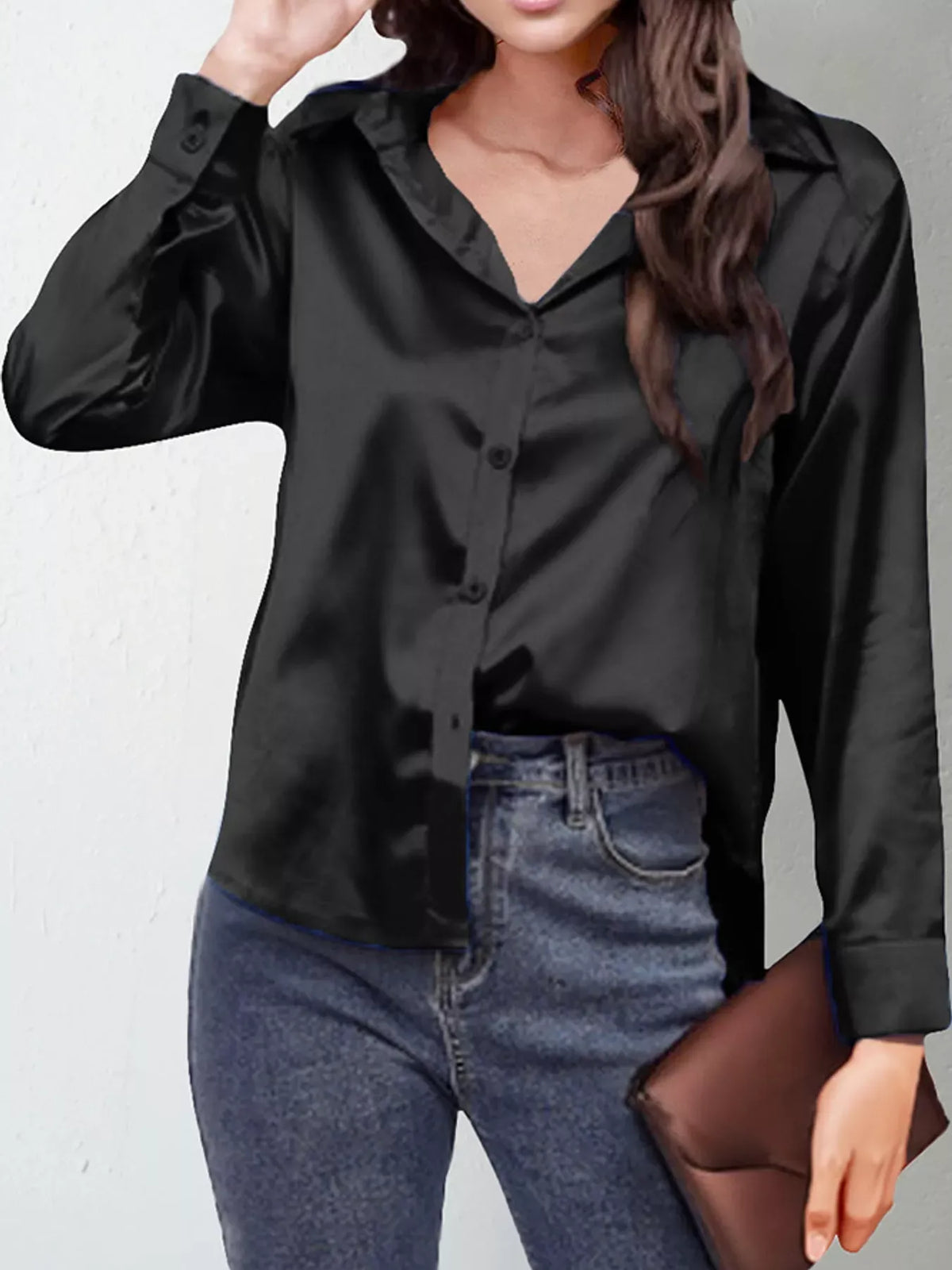 Women's Satin High-Low Button-Down Shirt — photo 48