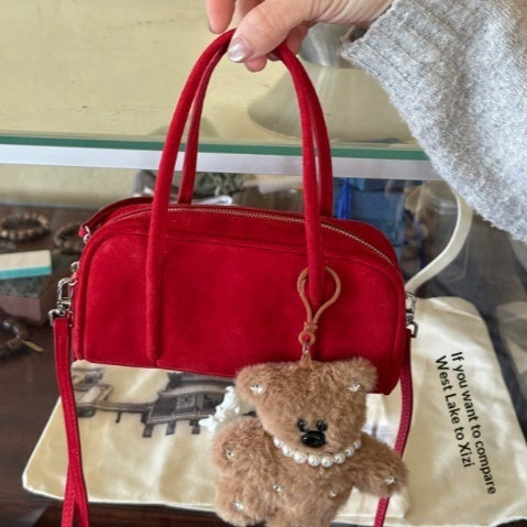 Suede & Sheepskin Mini Square Bag | Soft Structured Handbag