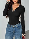 Celeste Leopard Trim Ribbed Knit Bodysuit — product view 3