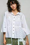 POL off-white tonal dot cotton button-front blouse