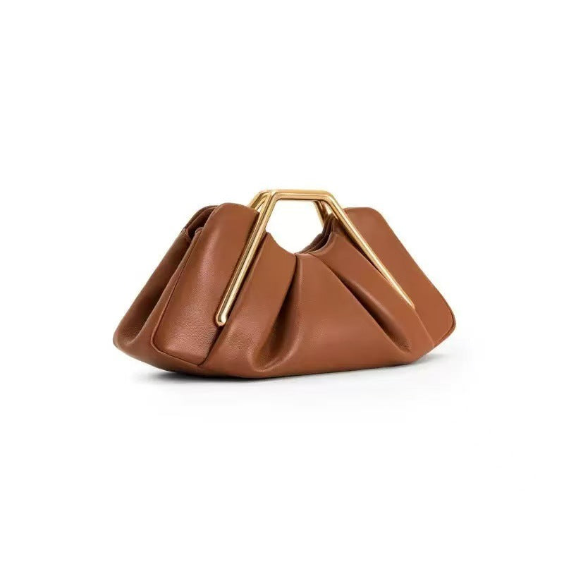 Women's Retro Framed Pleated Cloud Bag - Premium PU Leather Crossbody Handbag