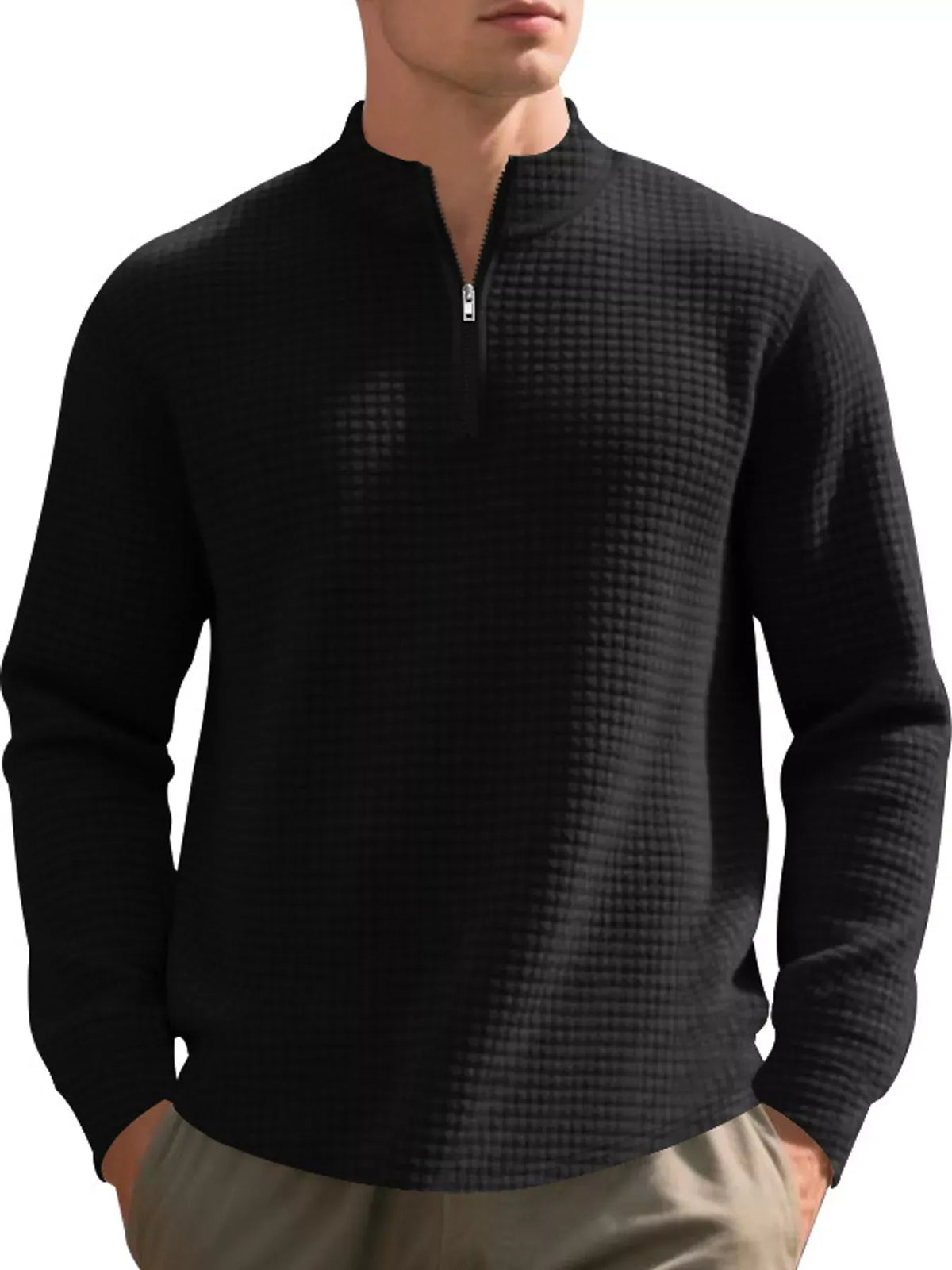 Men's Waffle-Knit Quarter-Zip Sweatshirt — photo 7
