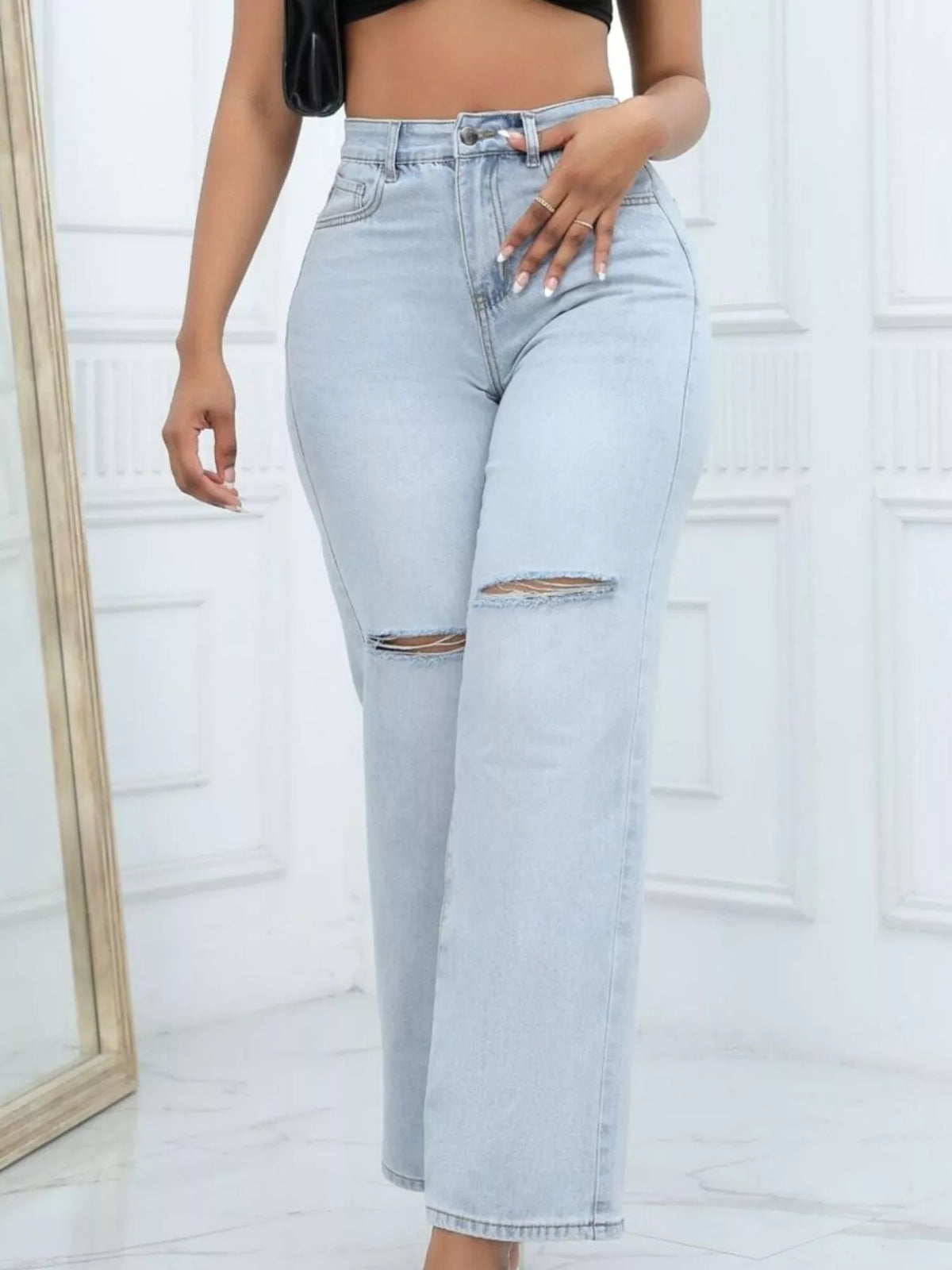 Women's Distressed Wide-Leg Jeans
