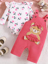 Moonbeam Floral Bodysuit and Bear Overalls Set with Headband — product view 2