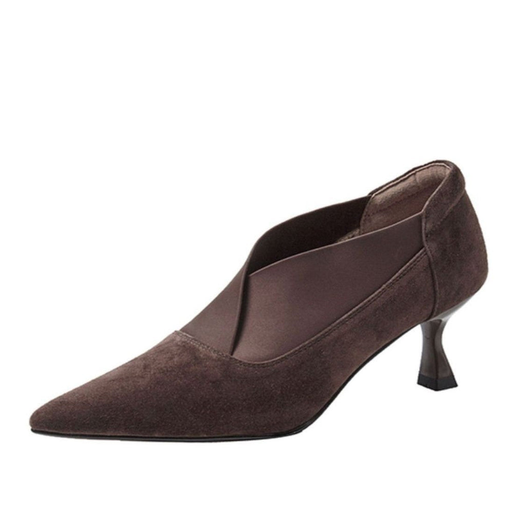 Women's French-Style Pointed-Toe Stiletto Pumps | Suede Mid Heel Dress Shoes