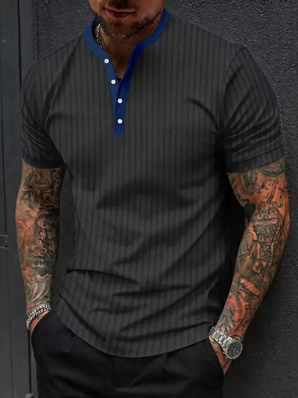 Men's Striped Short-Sleeve Cotton-Blend Top — photo 2