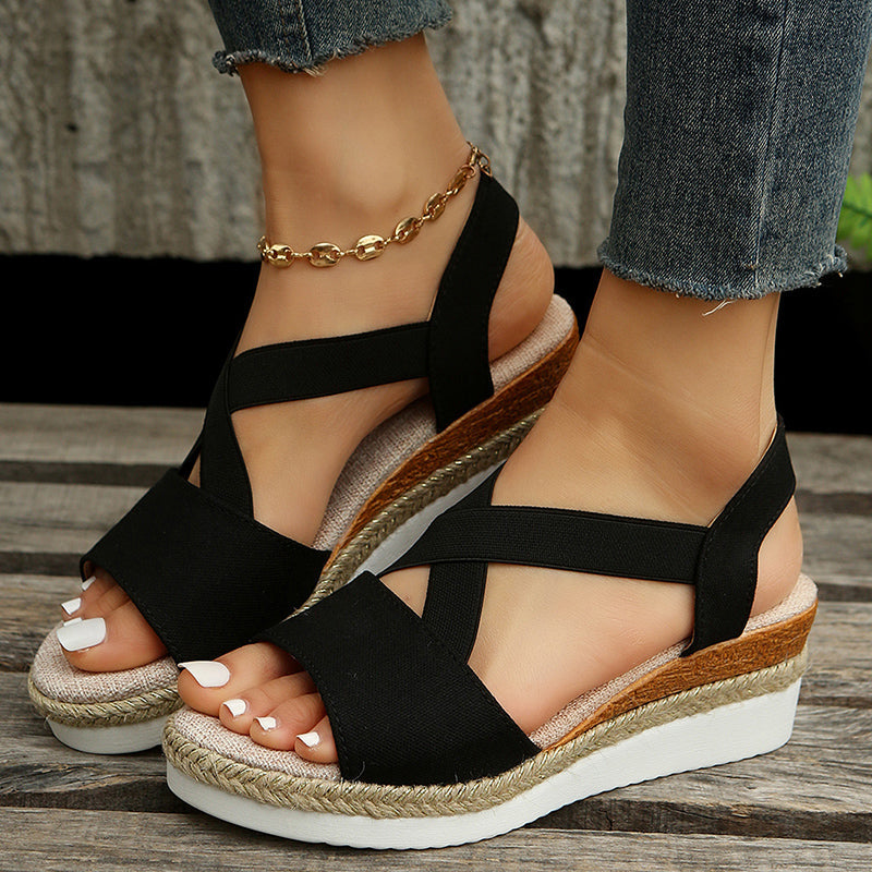 Wedge Sandals Cross-Strap Platform Gladiator Hemp Heel Shoes