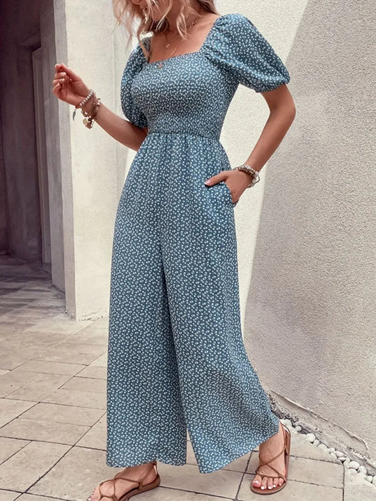 Another view: Noelle Printed Square Neck Puff Sleeve Jumpsuit