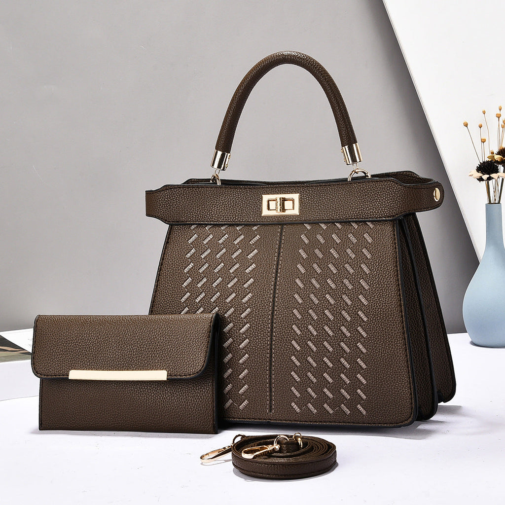 Premium 2-in-1 PU Leather Bucket Bag Set - Crossbody & Handbag with Multiple Compartments