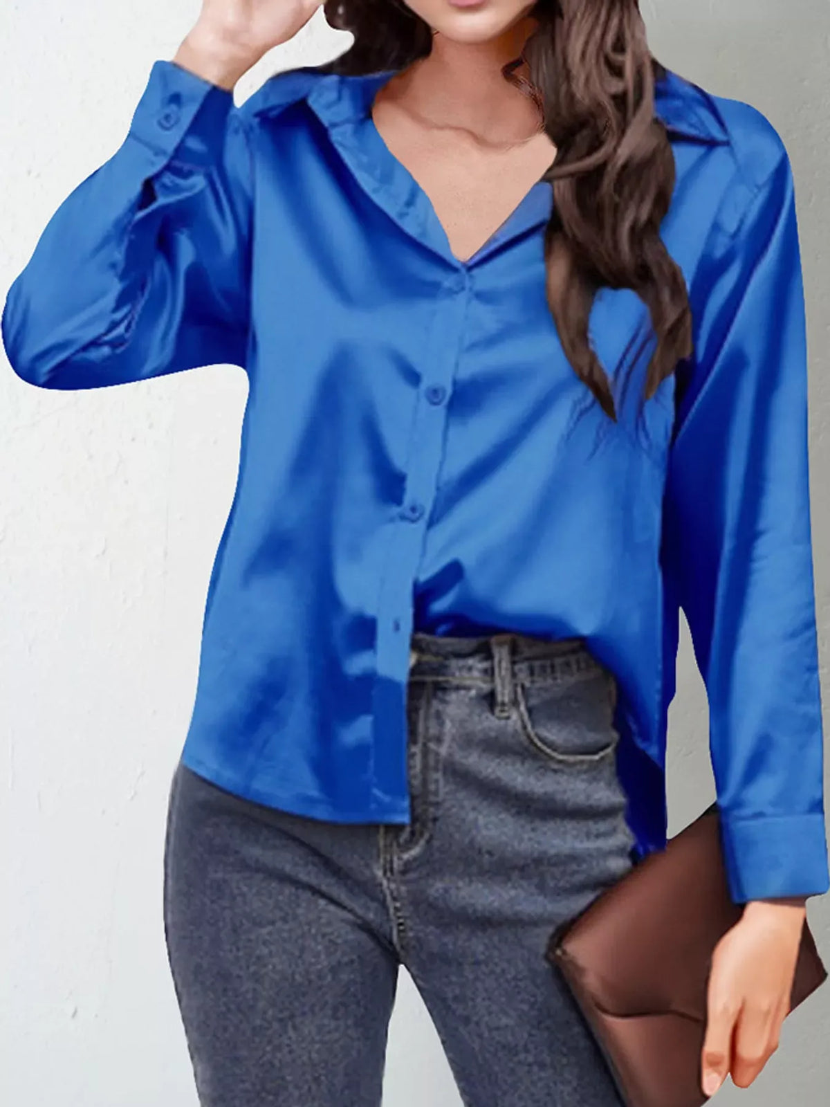 Women's Satin High-Low Button-Down Shirt — photo 12