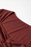 Burgundy ruched square-neck ribbed long-sleeve top, alternate view 7