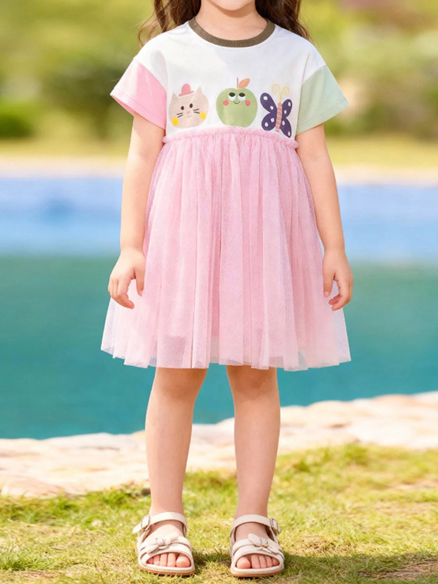 Girls’ Cartoon Tulle Dress — Blush Pink
