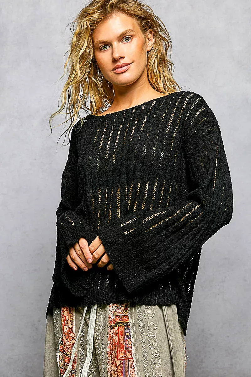 POL Open-Weave Round-Neck Sweater — photo 2