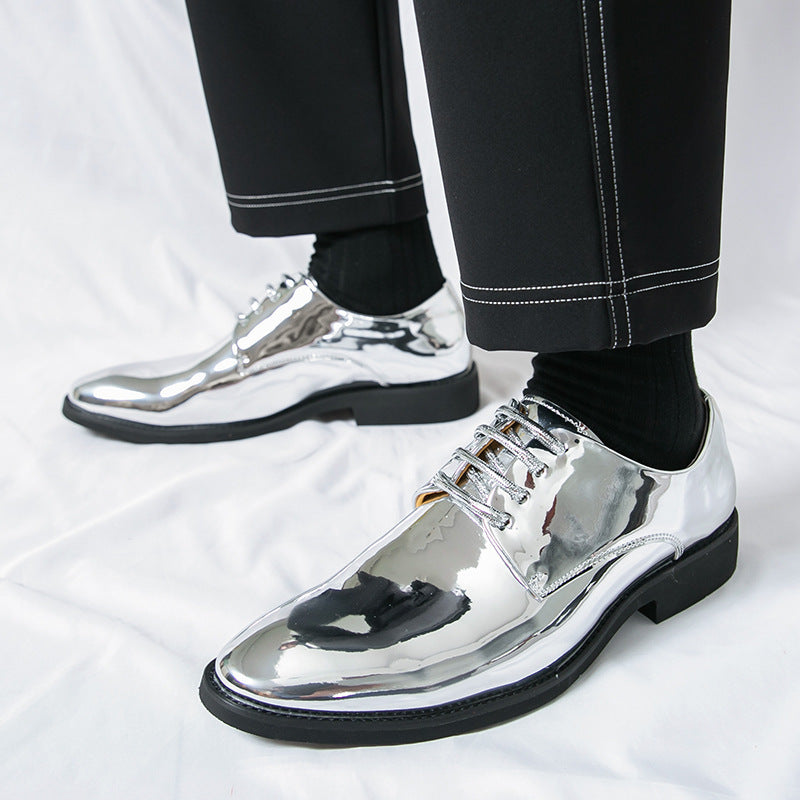 Men's British Style Pointed-Toe Glossy Dress Shoes - Premium PU Leather Formal Footwear