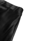 Black high-waist stretch midi skirt with split