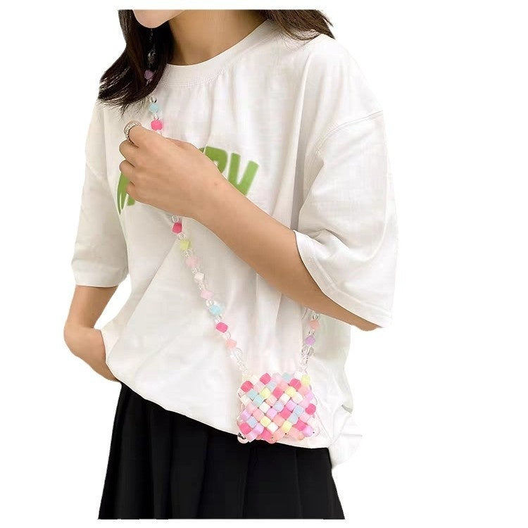 Beaded Pearl Crossbody Bag - Handmade Heart Tote Handbag for Women