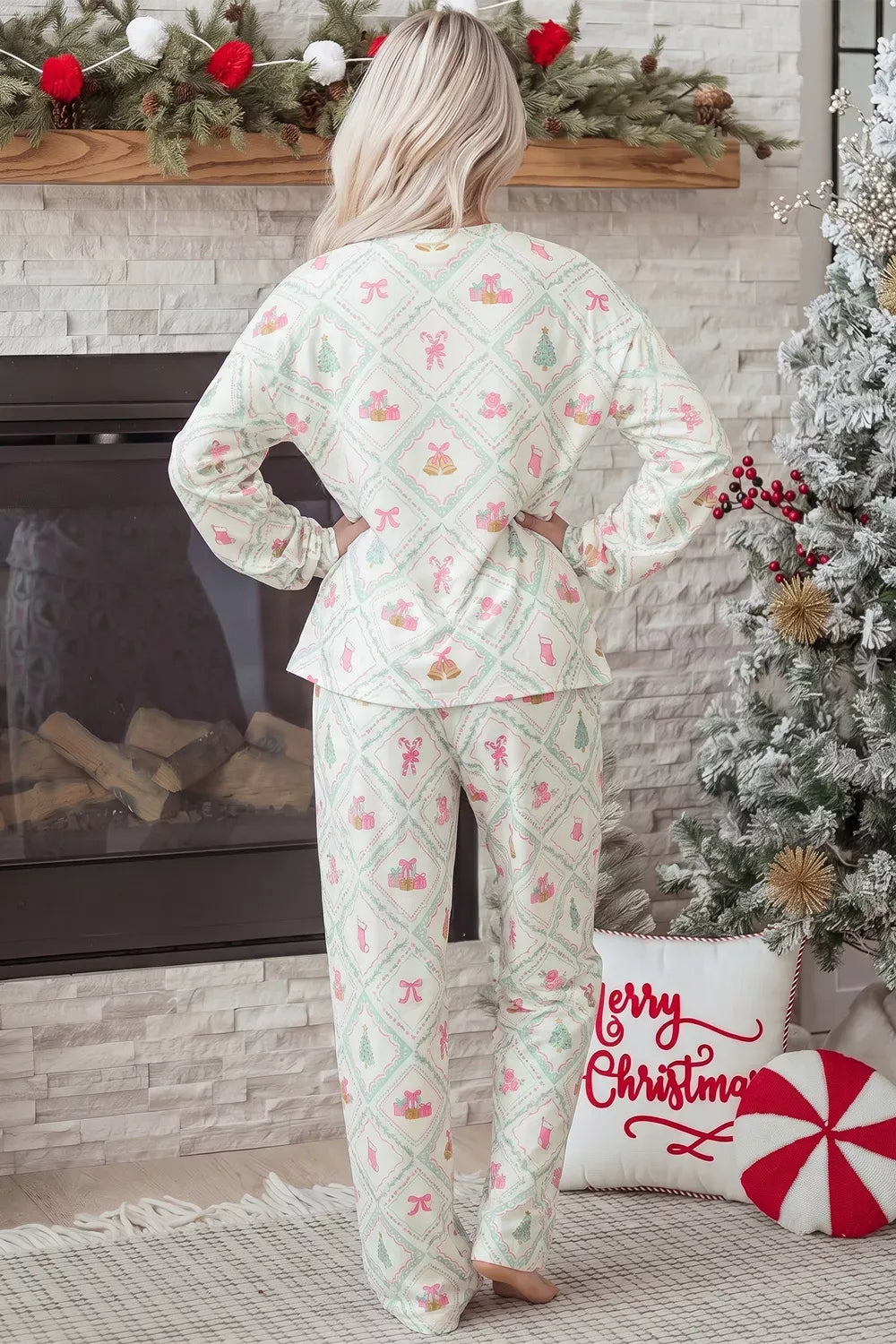 Women's Christmas Patchwork Top & Drawstring Pants Set — photo 3