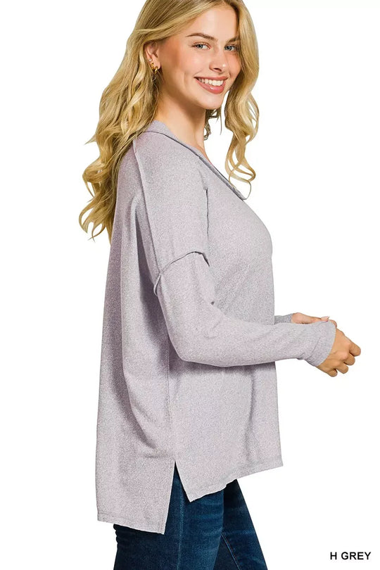 Another view: Soft Melange Hacci Exposed Seam High-Low Tee — H Grey