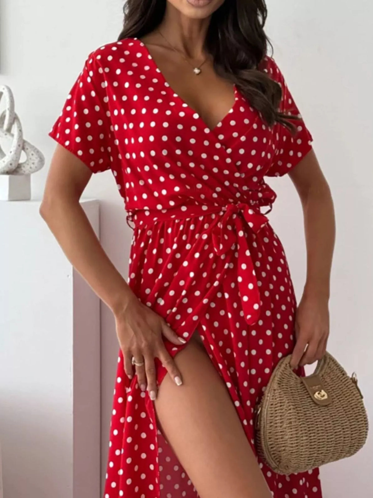 Polka-Dot Surplice Maxi Dress