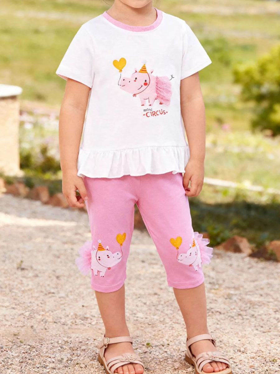 Girls' Ruffle-Hem Cotton Top & Capri Set – White