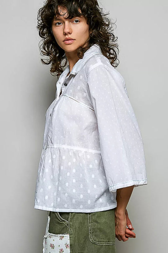 Another view: POL Off-White Tonal Dot Cotton Button-Front Blouse