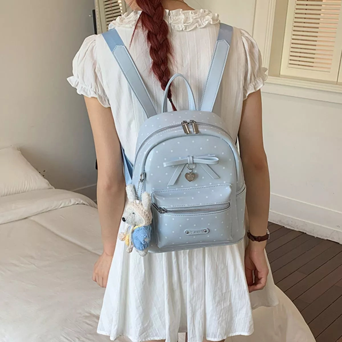 Blue Polka-Dot Bow Mini Backpack