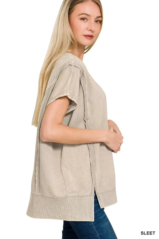 Another view: French Terry Acid Washed High-Low Top