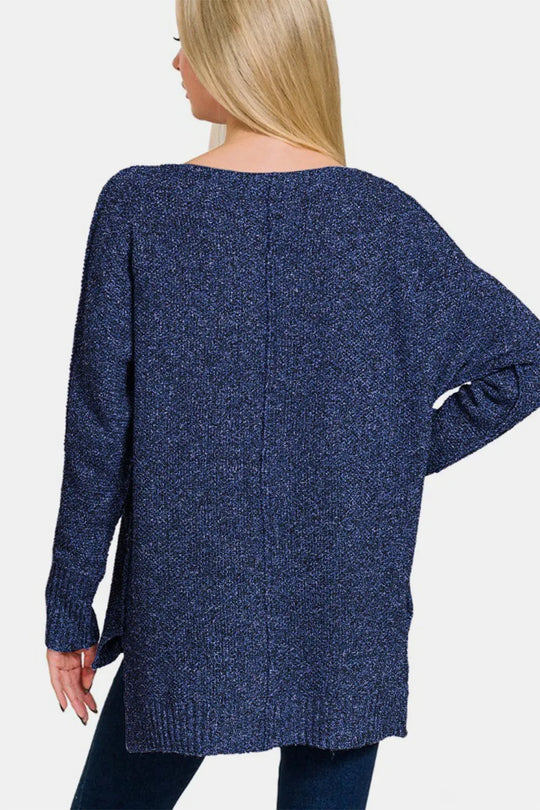 Another view: High-Low Center Seam V-Neck Sweater — Dark Navy