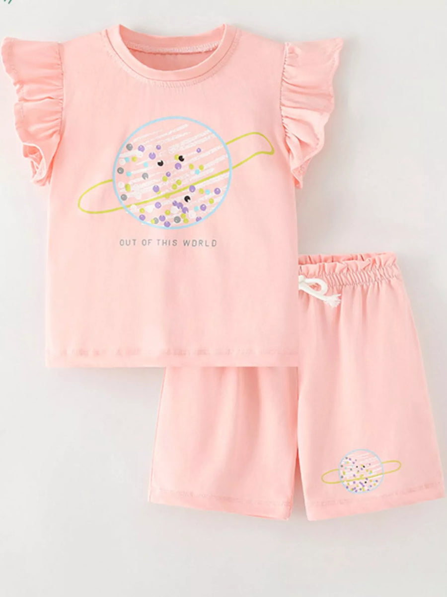 Kids' Out of This World Planet Tee & Shorts Set – Apricot