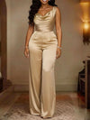 Women's cowl-neck wide-leg jumpsuit in sizes S to 3XL