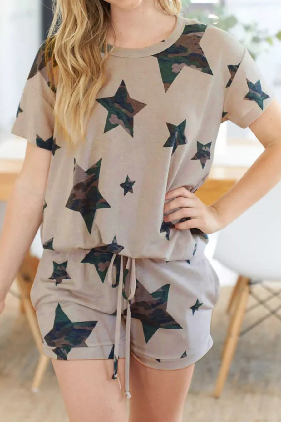 Camo Star Tee & Shorts Lounge Set — Khaki