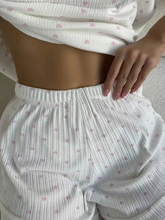 Another view: Heart Print Casual Top and Shorts Lounge Set