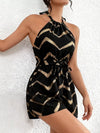 Black backless halter-neck romper for women