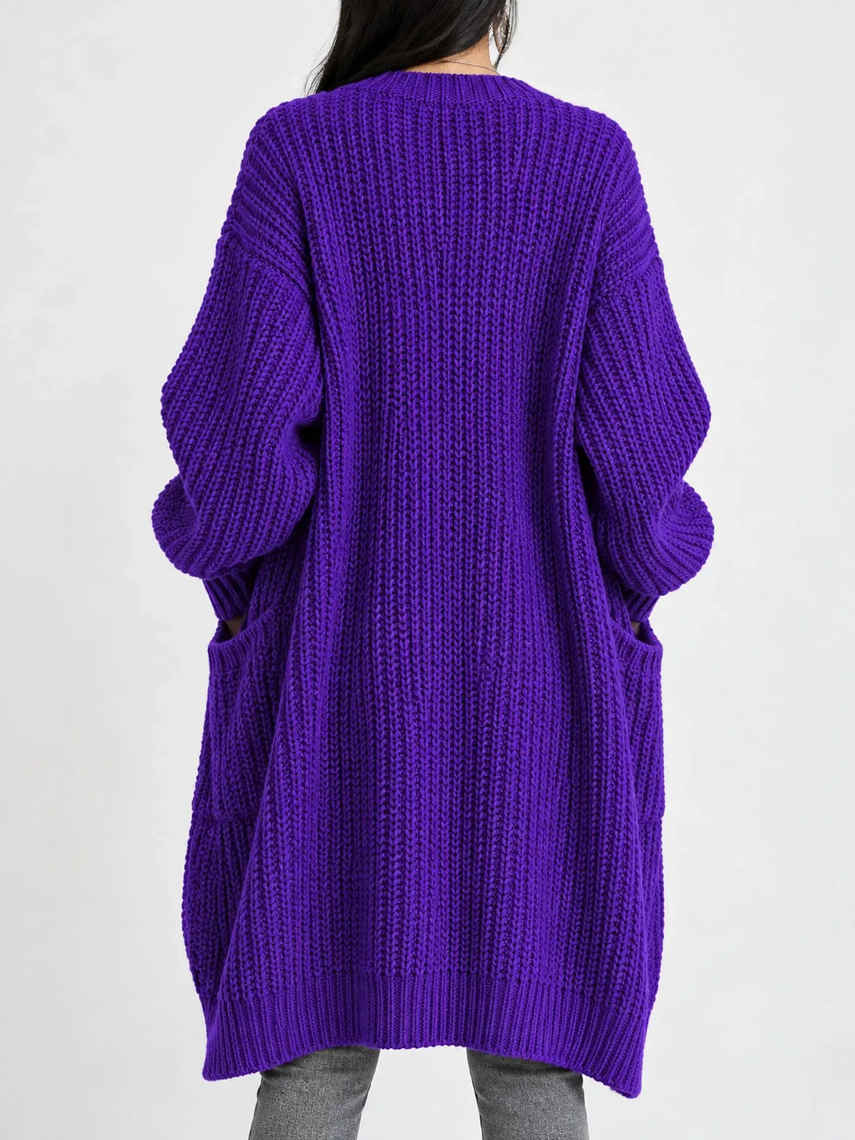 Oversized Openwork Longline Cardigan with Pockets — photo 38