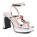 Women's Shimmering Buckle Sandals - Mid Heel Summer Dress Shoes