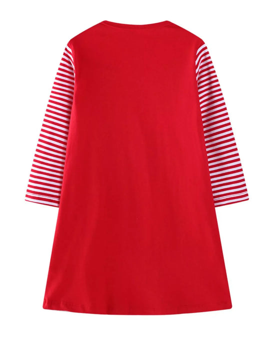 Another view: Girls’ Christmas Tree Animal Dress — Red