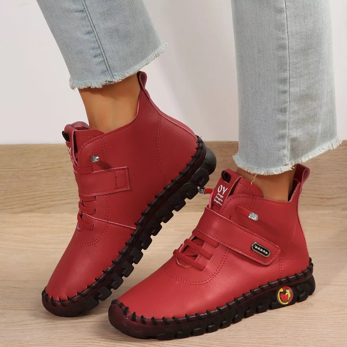 Women's Lace Up Platform Ankle Boots – Flat Platform PU Leather Booties