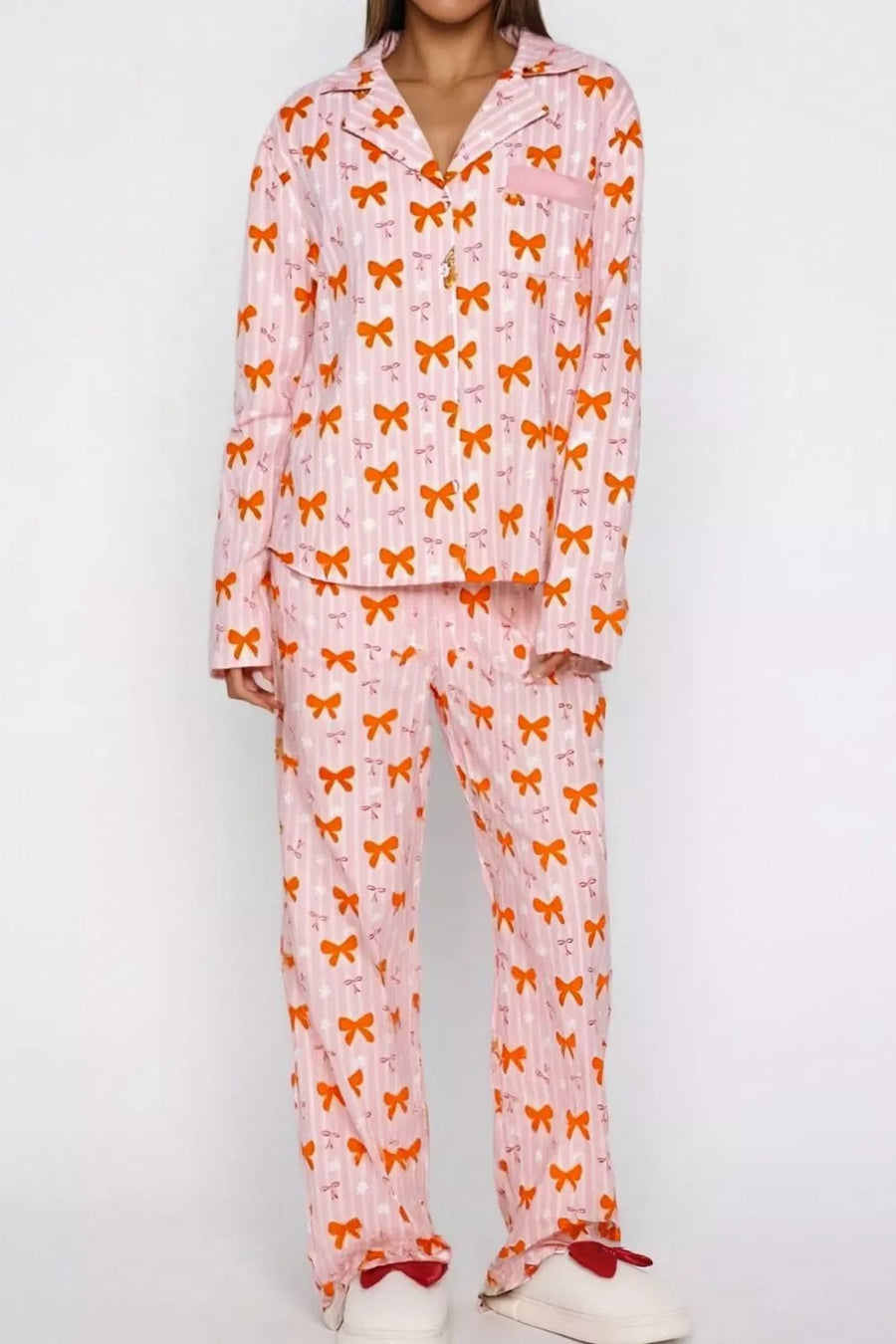Bow-Print Button-Up Lounge Set