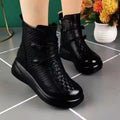 Women's Fleece-Lined Mid-Calf Wedge Boots - Round Toe Side Zipper Winter Boots