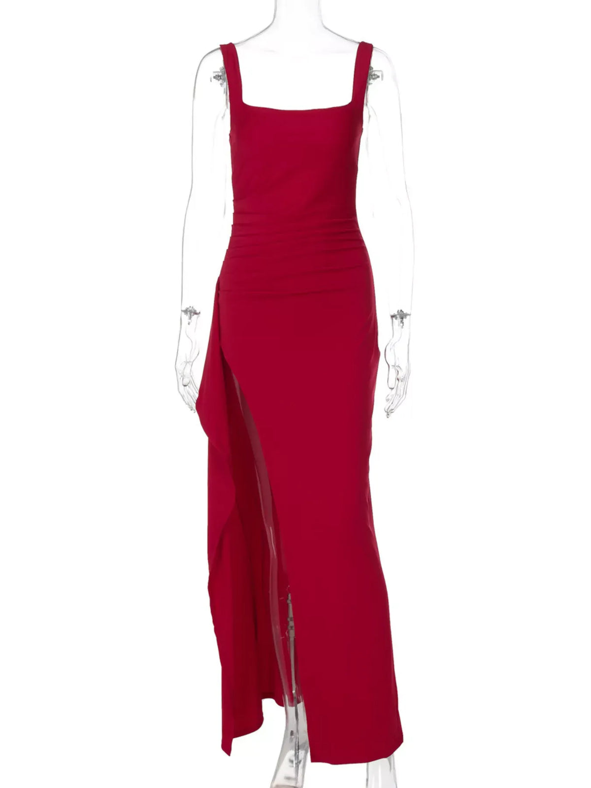 Square-Neck Ruched Slit Maxi Dress — photo 11