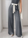 Bow-detail one-shoulder belted wide-leg jumpsuit