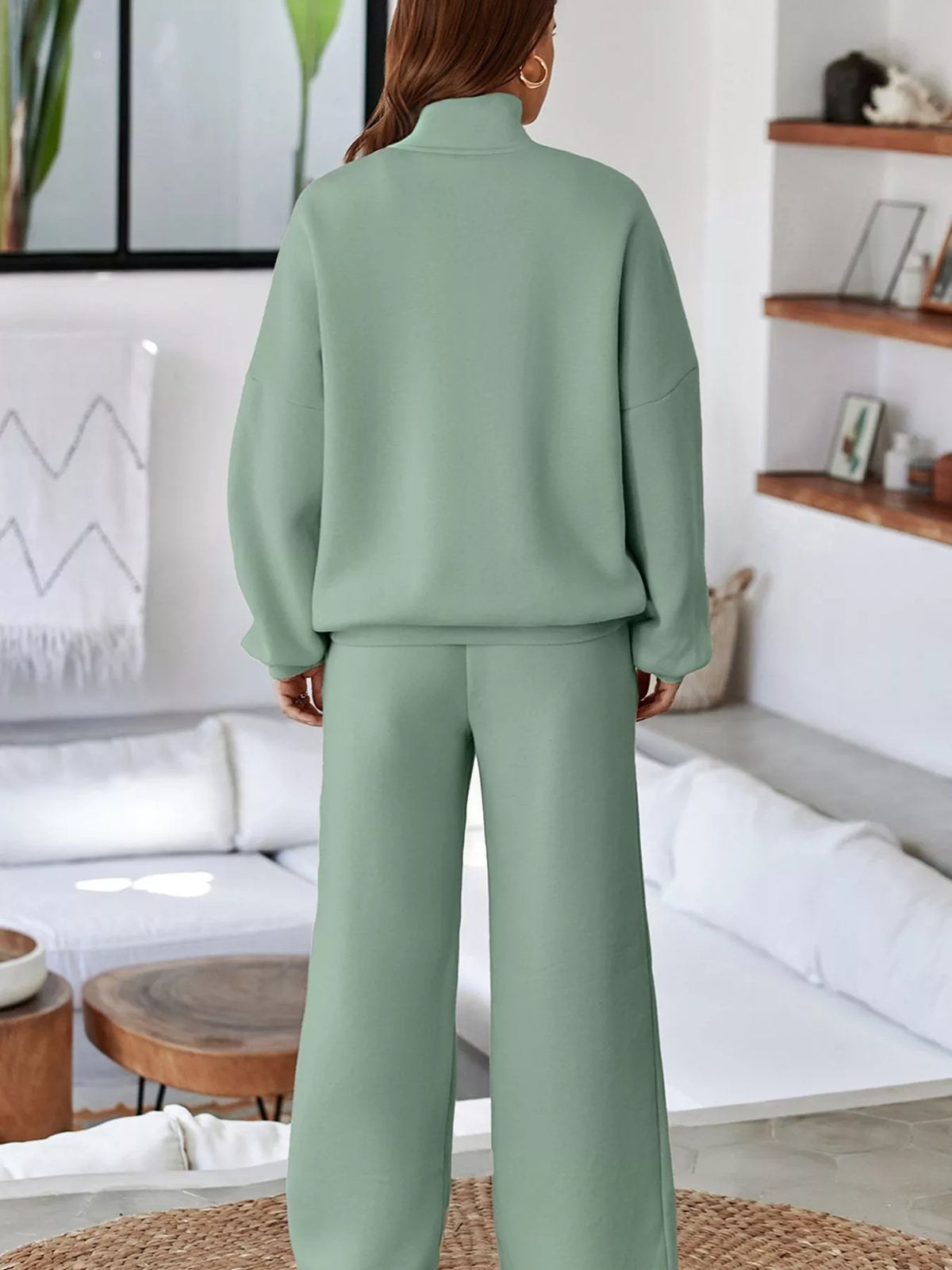 Drop Shoulder Zip-Up Jacket & Drawstring Pants Active Set