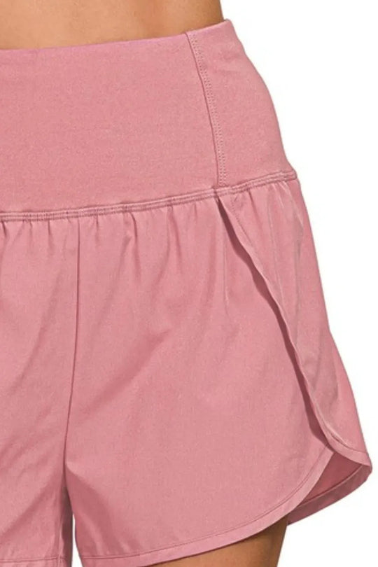 Another view: High Waisted Zippered Back Pocket Running Shorts — Lt Rose