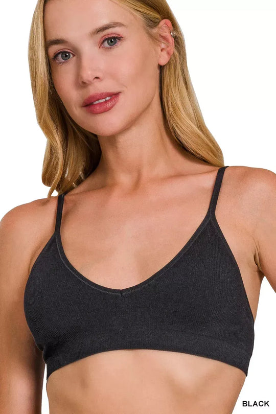Another view: Zenana Seamless Padded Bralette — Black