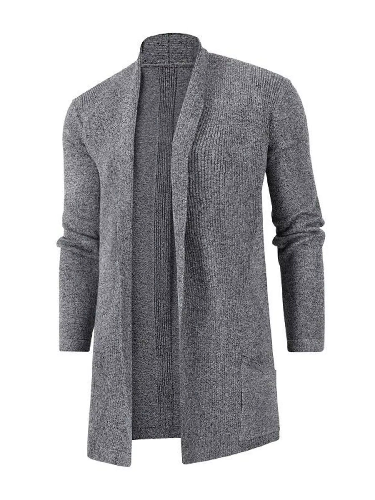 Men's Plus Size Heathered Open Front Longline Knit Cardigan with Pockets