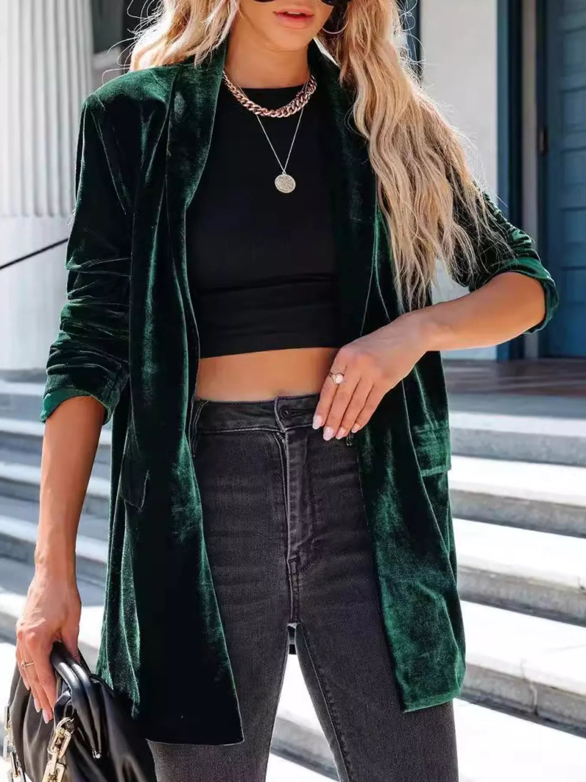 Velvet One-Button Blazer