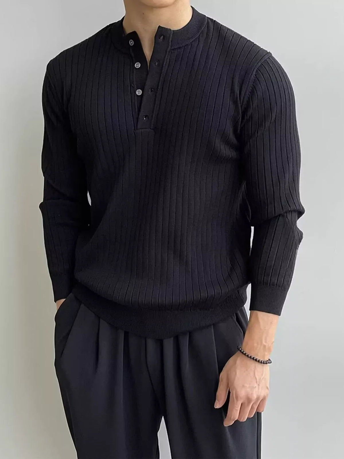 Men's Slim-Fit Ribbed Knit Top with Button Detail — photo 3